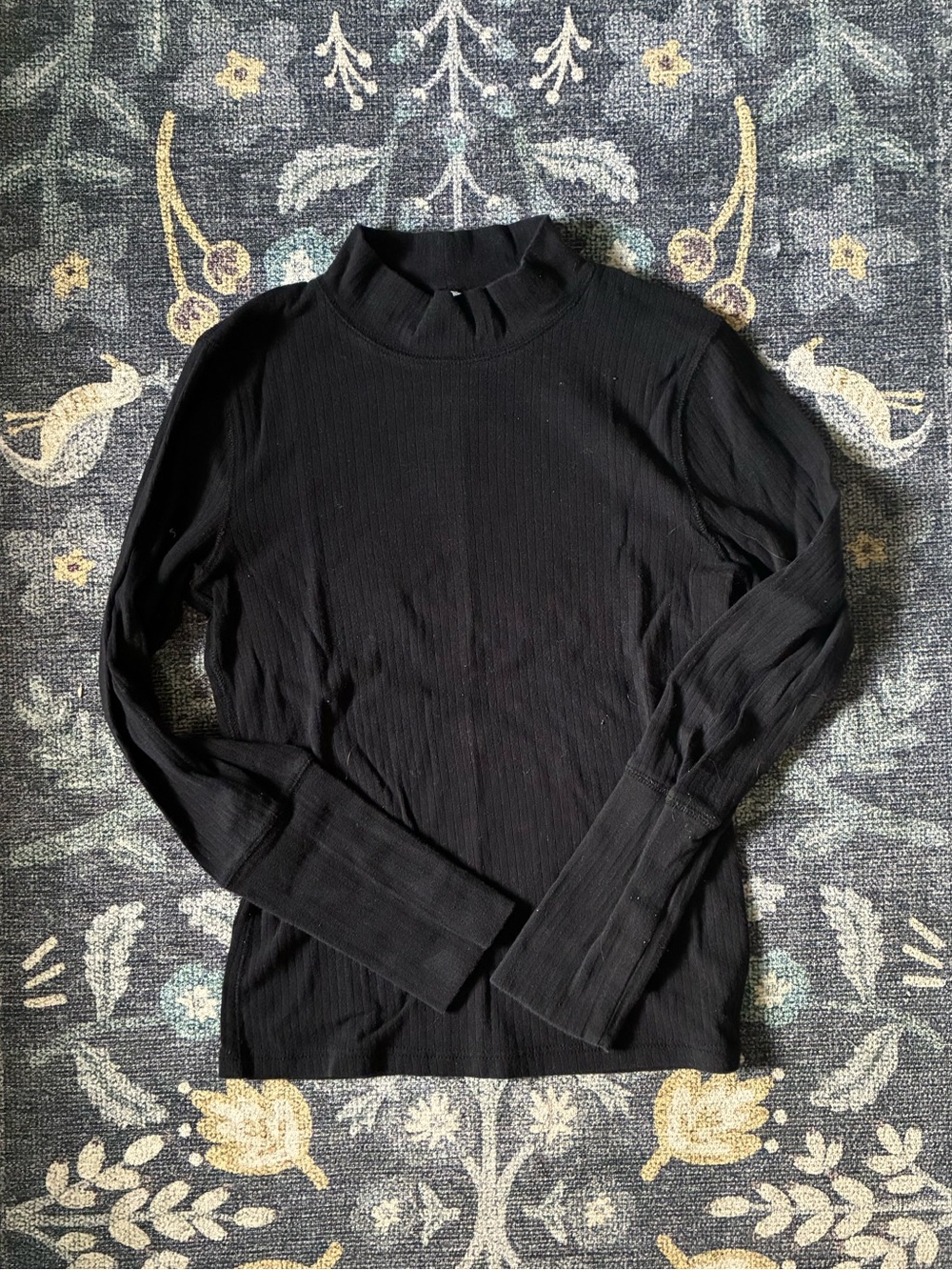 Free People Black Long Sleeve Ribbed Mock Neck Tee